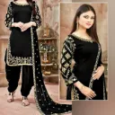3Pc Black & Gold Embroidered